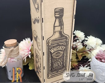 Whiskey Bottle Slider Gift Box Crate SVG AI DXF