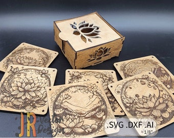 Lotus Coaster Set with Box SVG DXF AI