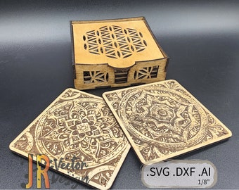 Juego de posavasos Mandala con caja SVG DXF AI