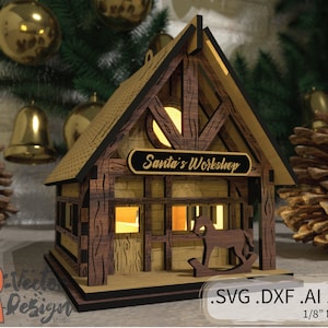 Santa's Workshop Ornament SVG DXF voor Glowforge lasersnijmachines