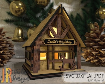 Santa's Workshop Ornament SVG DXF for Glowforge Laser Cutting Machines