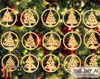 Árbol de Navidad 15 Pack SVG DXF Archivos de corte láser para Glowforge