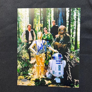 Star Wars Mark Hamill Kenny Baker Harrison Ford Hand Signed Star Wars Photo 8x10 Autograph Hologram COA R2-D2 Luke Skywalker