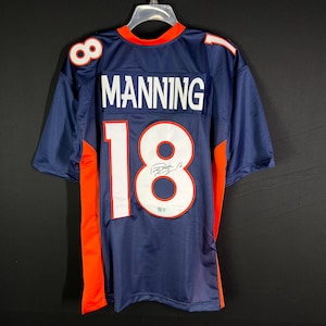 Signed Peyton Manning #18 Denver Broncos Blue Football Jersey COA AUTHENTIC