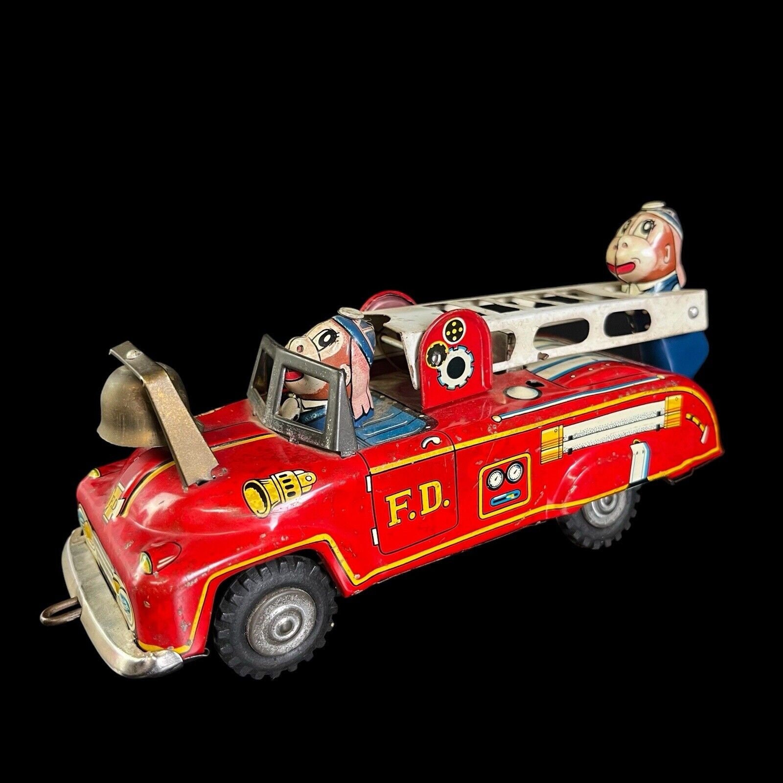 【送料込】 MARUSAN 1959 Vintage Japan Toy Truck Fire Monkey Litho Tin 自動車
