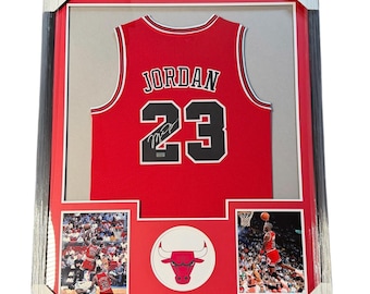 Michael Jordan Signed Framed Jersey Chicago Bulls Red Jersey Autographed 34”x42” COA
