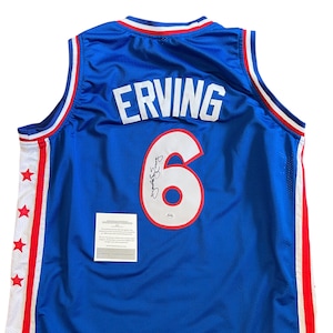 Julius Eriving Dr. J Signed Autographed Philadelphia 76ers Blue Basketball Jersey #6 Hologram COA