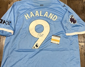Erling Haaland firmó camiseta Manchester Soccer autógrafo COA
