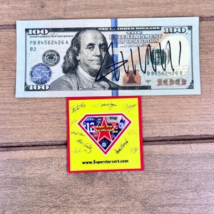 Signerad, autograferad, 44:e presidenten, Donald Trump, 100 st, rekvisita, filmpengar, sedel, äkthetsintyg, auktoriserad