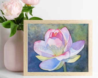 Lotus flower wall art watercolor lotus blossom art print gardener Mother’s Day gift home decor lotus flower wall art