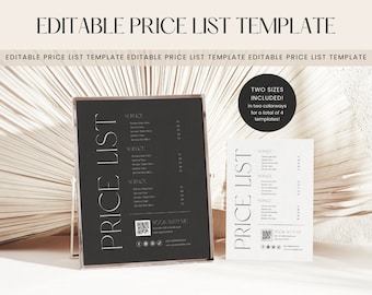 Editable Price List Template: Salon Services Menu (5x7, 8x10 Canva)