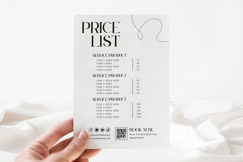 Editable Price List Template, Services Menu Template, DIY Print at Home