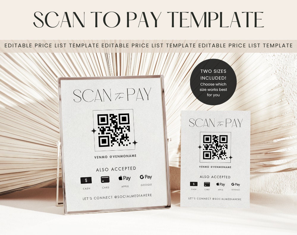 Scan to Pay Template: Venmo QR Code Sign, 5x7 & 8x10 (canva