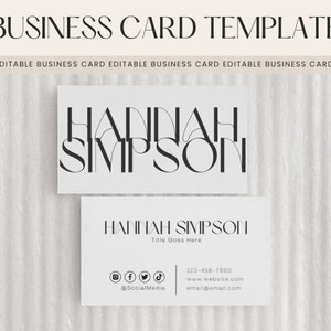 Chic business card template, Minimal business card, Canva business card, DIY printable business card, Editable business card template