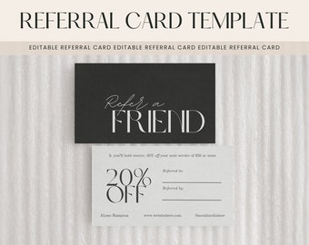 Editable Referral Card Template, Printable Refer a Friend Card, Digital Download Discount Template, 2 x 3.5