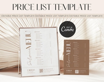 Plantilla de Canva para lista de precios – Menú de servicios para salones de belleza y pequeños negocios – Imprimible en tamaños 8x10 y 5x7.