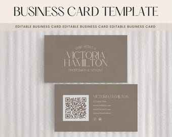 Plantilla de tarjeta de presentación de Canva: Código QR, diseño de estilista (descarga digital)