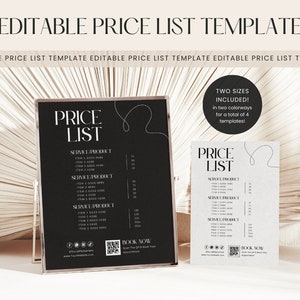 Editable Price List Template, Services Menu Template, DIY Print At Home Pricing Sheet, Small Business Price list flyer, 8x10 and 5x7