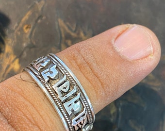 Buddha  mantra ring , om mani padme  hung , sterling silver, master handcrafted,adjustable