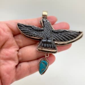 eagle pendant,bird pendant,turquoise, handcrafted,tibetan silver, bone carved, ethnic design,Tibetan design,Himalayan,Nepalese