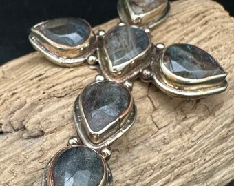 labradorite cross pendant, master handcrafted coin silver,