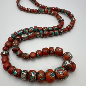 natural coral , vintage coral, master handcrafted, inlaid sterling silver  turquoise, ethnic jewelry