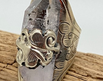 Amethyst ring, hand crafted,adjustable, tibetansilver,Himalayan ,Nepalese