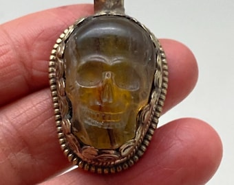 fluorite skull pendant, handcrafted,Tibetan silver,Nepalese