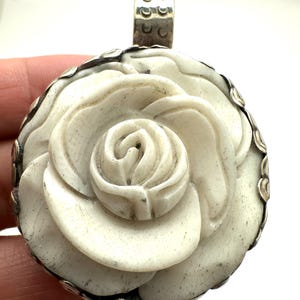 Bone carved flower pendant,rose,handcrafted,tibetan silver,Tibetan design,ethnic,Himalayan,Nepalese