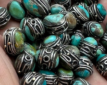 Tibetan Turquoise bead,Tibetan repousse silver,Nepalese