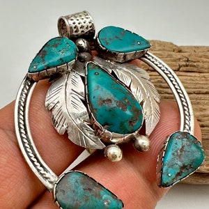 Squash Blossom pendant,sterling silver,, turquoise pendant,natural stone, handcrafted