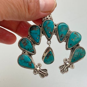 Squash blossom pendant,Turquoise,Handcrafted,Sterling silver,Natural stone,