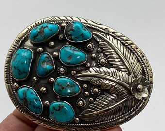 Turquoise & Larimar Encrusted Belt Buckle With Belt 40 - Etsy display picture 2