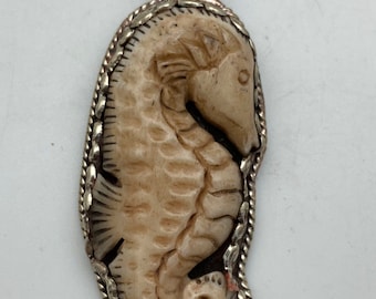 seahorse,bone carved, handcrafted,Tibetan silver, Nepal,Tibetan design