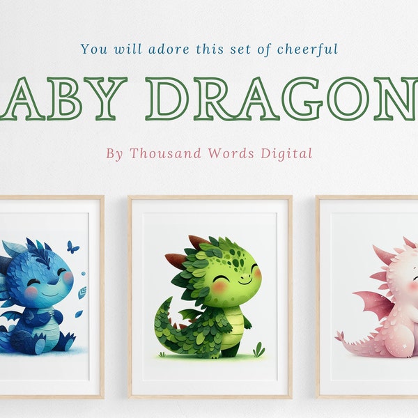 Baby Dragons, Set of 3 | Nursery Print | DIY Nursery | Fantasy Nursery | Dragon Nursery | Fairytale Nursery | Storybook Nursery | Dragon Art