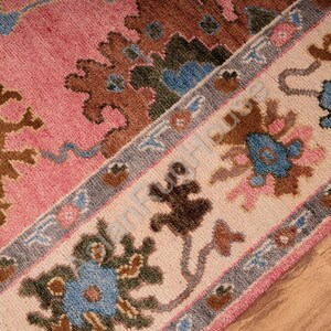 8x10 Colorful Oushak Pink Hand Knotted Wool Rug Oushak