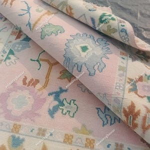 tea rose Pink Luxurious 8x10, Green Oushak Hand Knotted Rug 4x6, 5x8, 6x9, 9x12, 10x14 ft Handmade Rugs for Living Room - Antique Modern rug
