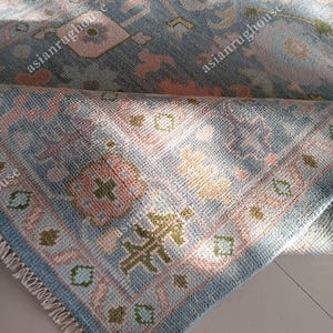 teal blue and multi color floral modern Oushak Hand Knotted Rug 10x14,9x12,8x10, 6x9,5x8,4x6,rug for bed room, dinning room oushak, office.