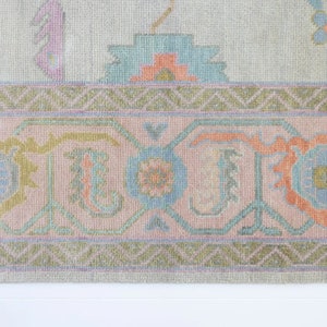 pastel pink and Light Blue and malibu beige Muted Modern Oushak Rug Premium Wool Hand Knotted for office, Blossom CUSTOMIZE in any size...