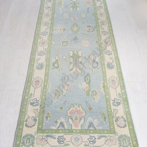 beau blue Rug oushak floral 9x12 blue, green , Handmade Floral Wool Rugs , Vintage Oushak Rug Green Cream Blue Rug ,Muted Rugs made to order