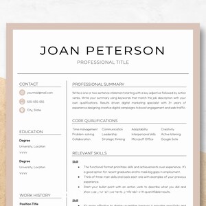 Functional Resume Template for Google Docs, Word & Pages, Resume and Cover Letter Template, Modern Clean Professional Creative CV design