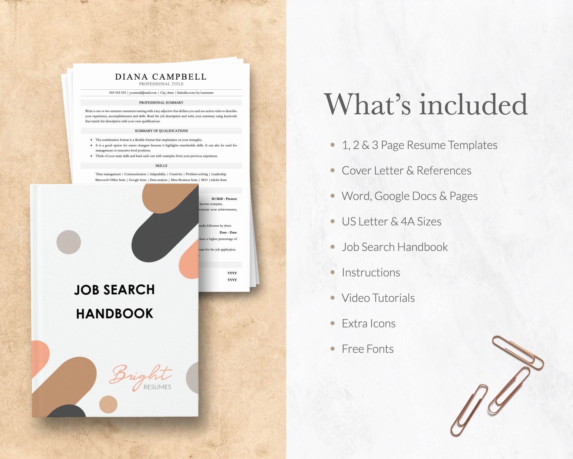 Combination Resume Template for Google Docs, Word & Pages, Resume and ...