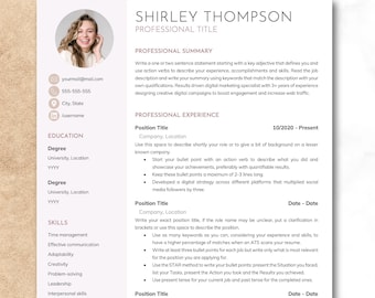 Modern Resume Template with Photo for Google Docs, Word & Pages, Resume and Cover Letter Template, Simple Clean Creative Executive CV Design