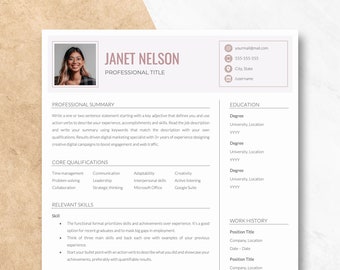Functional Resume Template with Photo for Google Docs, Word & Pages, Resume and Cover Letter Template, Modern Clean Professional Creative CV