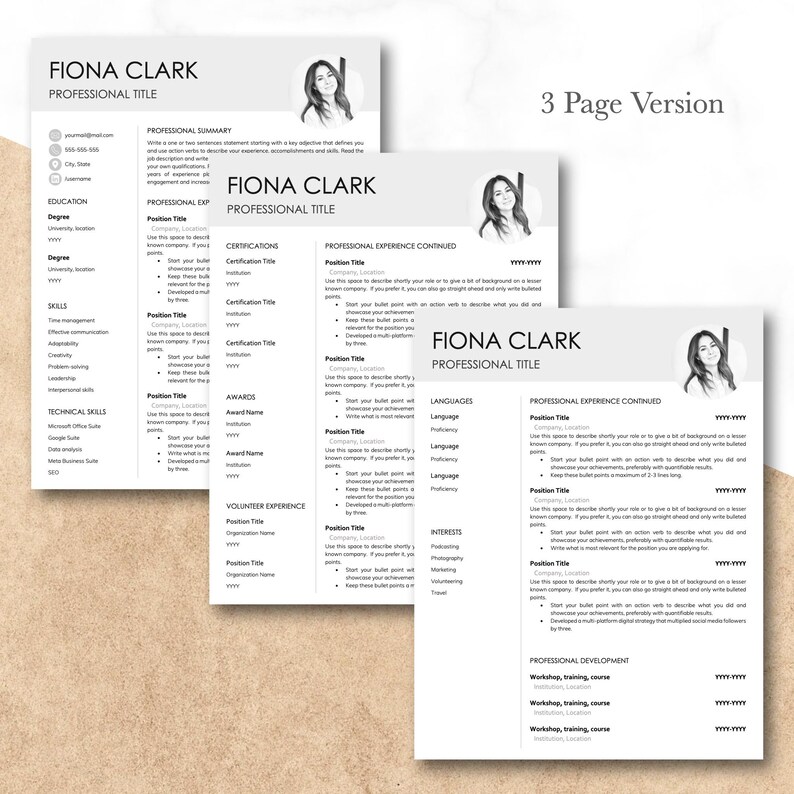 Minimalist Resume Template With Photo for Google Docs, Word & Pages ...