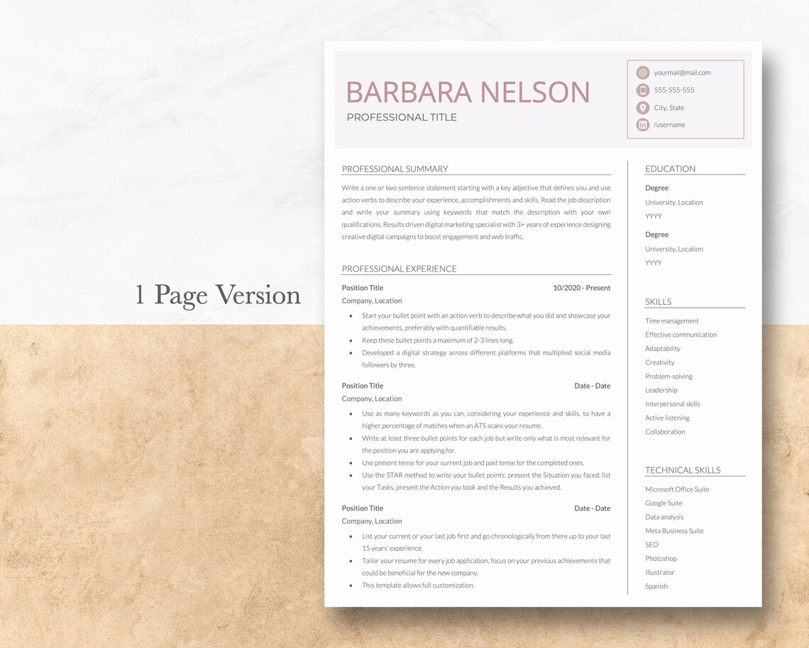 Minimalist Resume Template for Google Docs, Word & Pages, Resume and