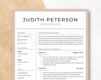 Creative Resume Template for Google Docs, Word & Pages, Resume and Cover Letter Template, Simple Clean Professional Executive Minimalist CV