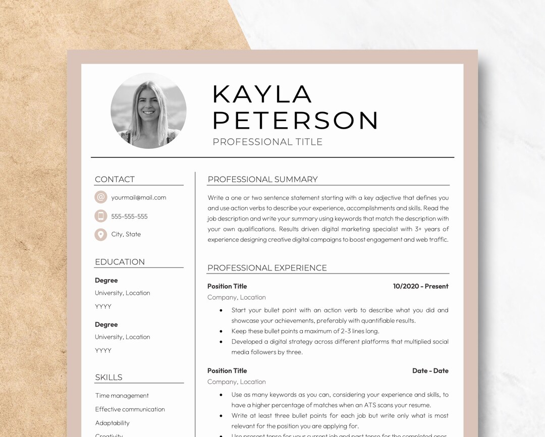 Creative Resume Template With Photo for Google Docs, Word & Pages ...