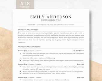 ATS Friendly Resume Template for Google Docs, Word & Pages, Resume and Cover Letter Template, Minimalist Professional Executive CV design