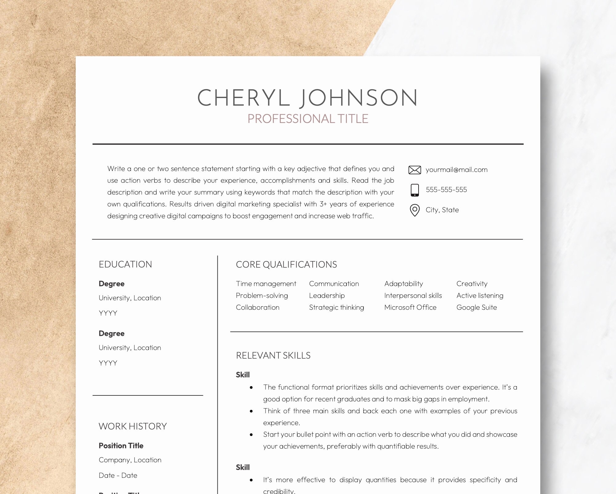 Functional Resume Template for Google Docs, Word & Pages, Resume and ...